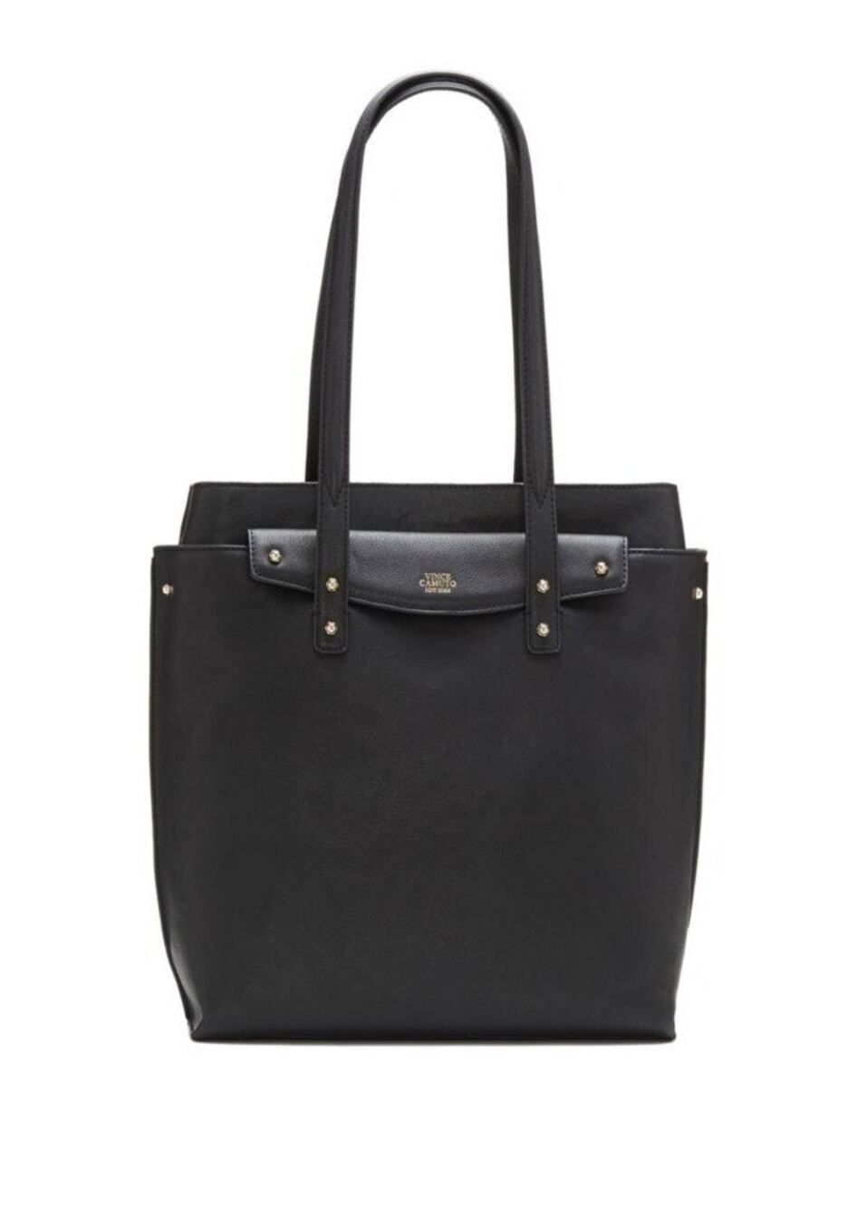 Vince Camuto Asphalt Black Leather & Fabric Tote Bag, Silver Hardware, NWT